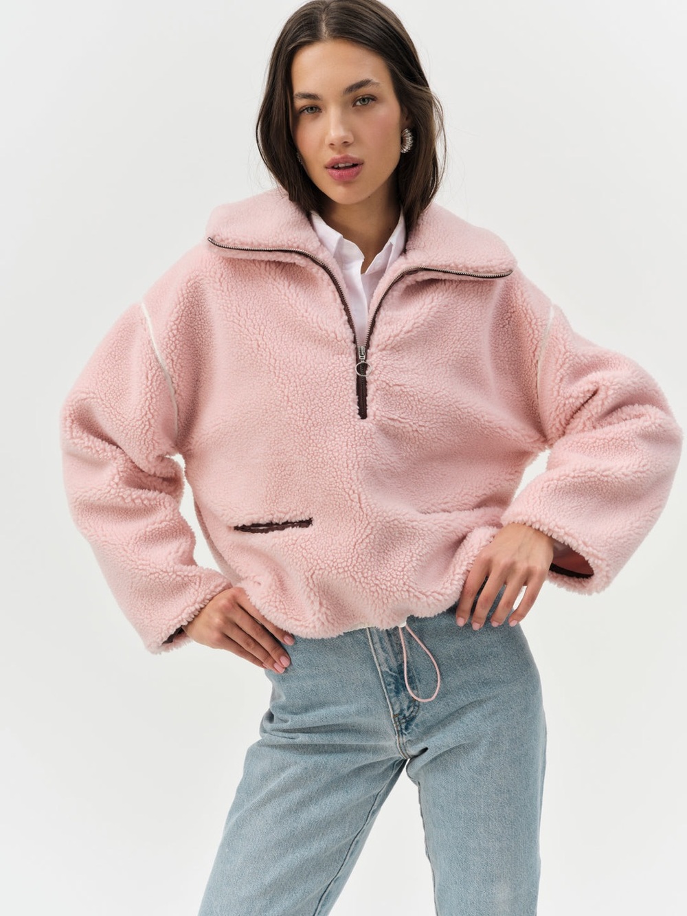 $198 NWT For Love & Lemons "Melody" Half-Zip Pullover Jacket in Pink Sz Large